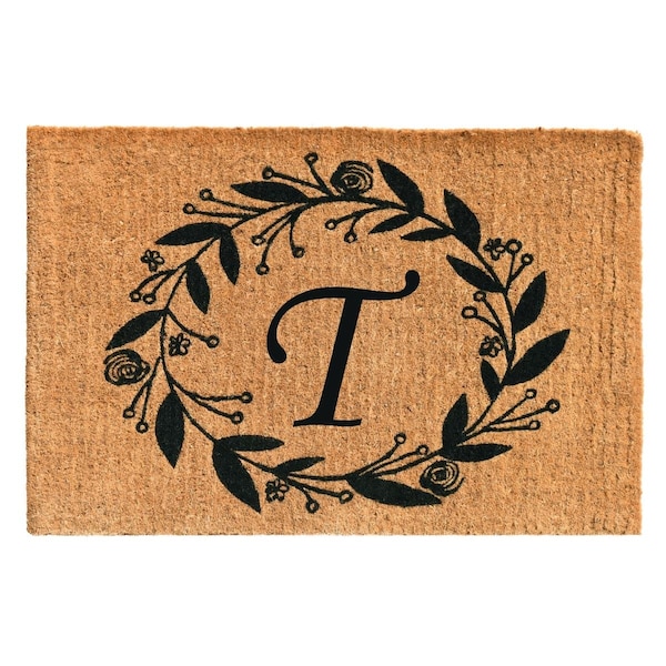 Configuracion 24 x 36 x 1.5 in. Black Rose Rectangular Doormat Natural - Letter T CO3360650 - main